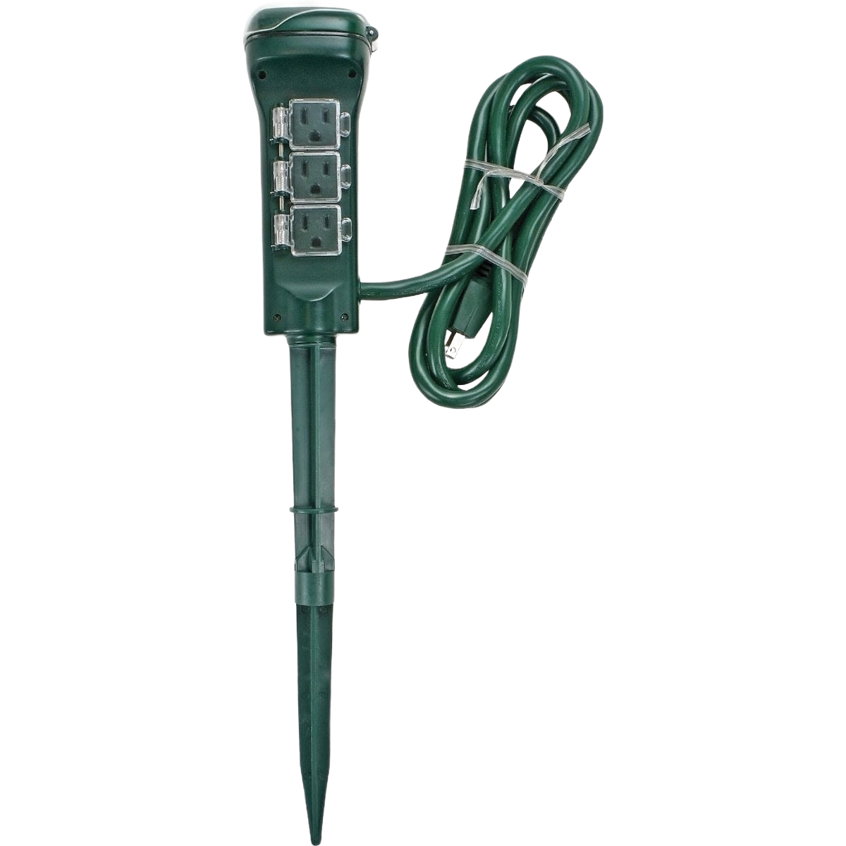Green outdoor timer power stake with three outlets and attached extension cord for electrical use under $50 collection
