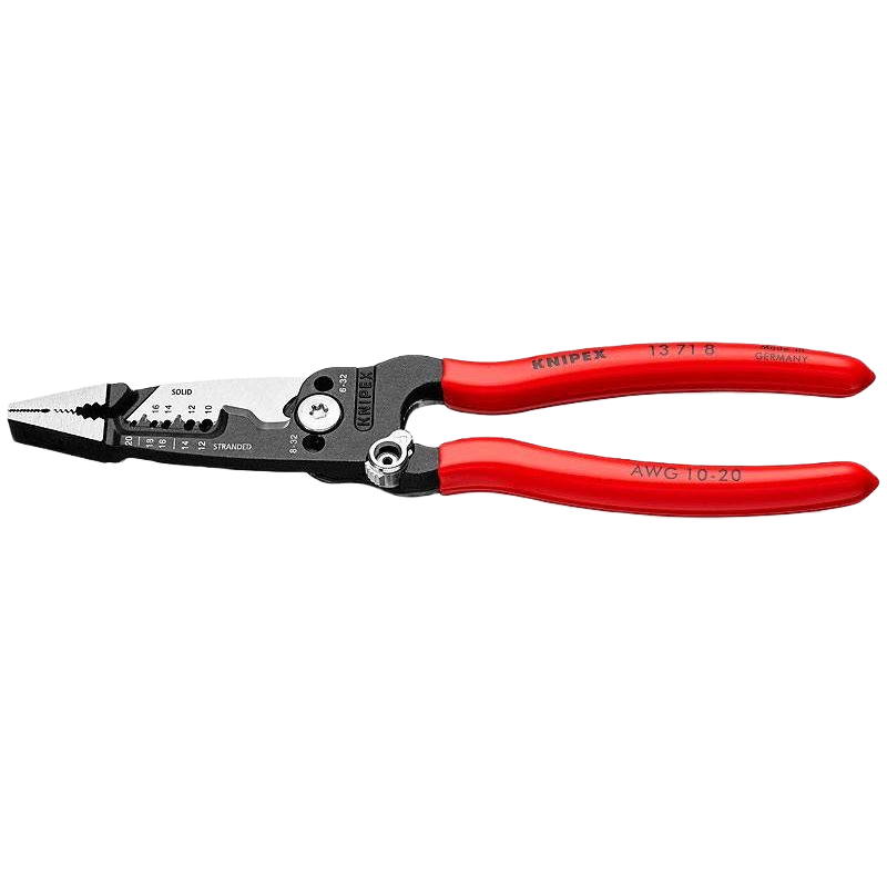 Red-handled forged wire strippers with black cutting blades for precise electrical and home improvement tasks
