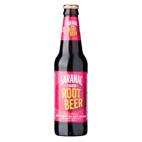 Glass bottle of Saranac Root Beer with red and yellow label in Drinks and Food & Beverage collections under $25