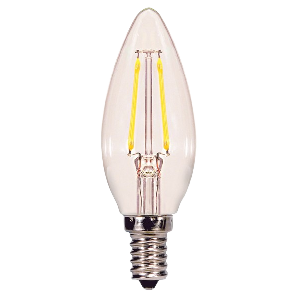 Clear LED candelabra base light bulb with visible filaments for lighting and electrical home improvement projects
