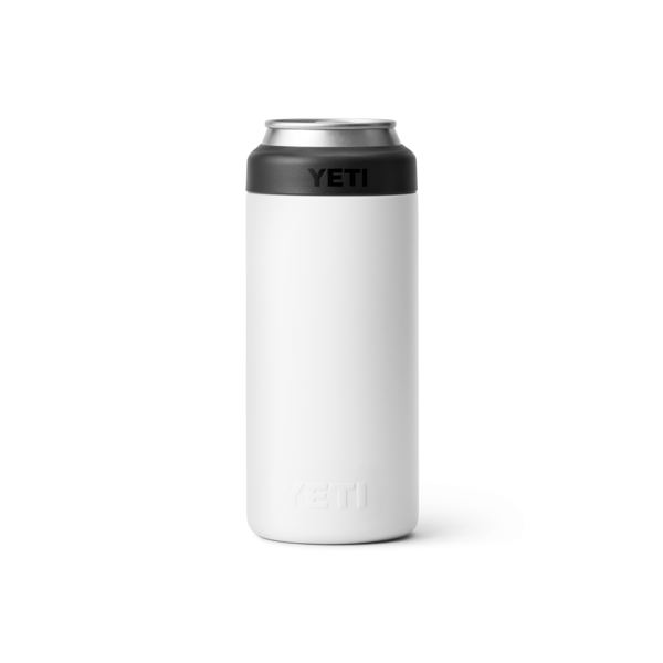 White and black insulated slim can holder with subtle branding, designed to keep 12 oz. slim cans cold, part of Drinkware and Kitchen & Kitchenware collections.