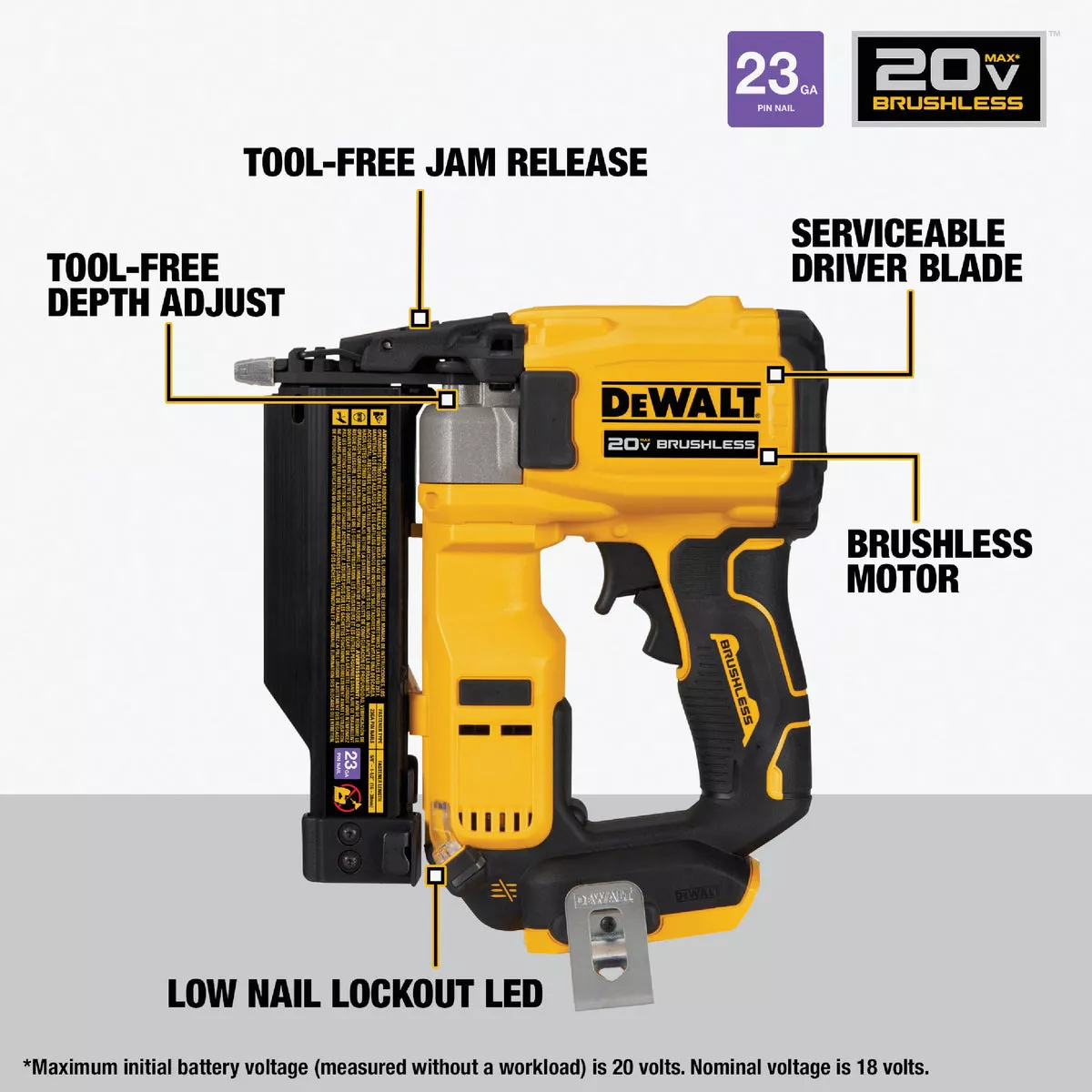 DEWALT ATOMIC 20V MAX* Brushless Cordless 23 Ga. Pin Nailer (Tool Only)