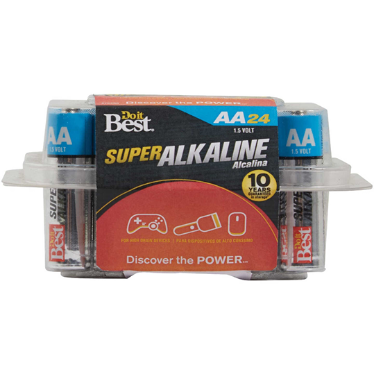 Pack of 24 AA size alkaline batteries with long-lasting power for tools and home improvement devices