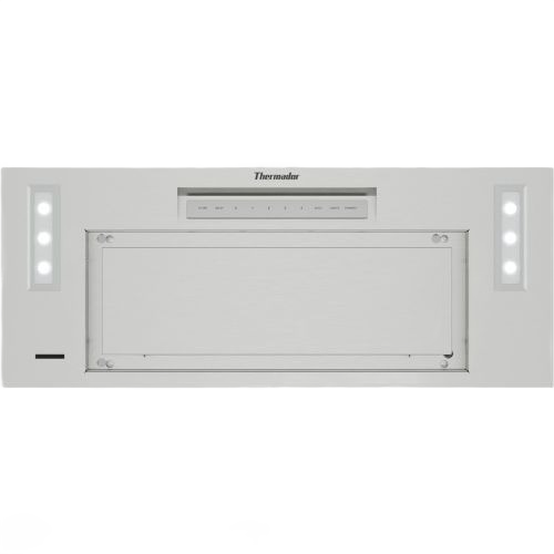 stainless steel custom insert hood with LED lights and digital control panel in range hoods collection