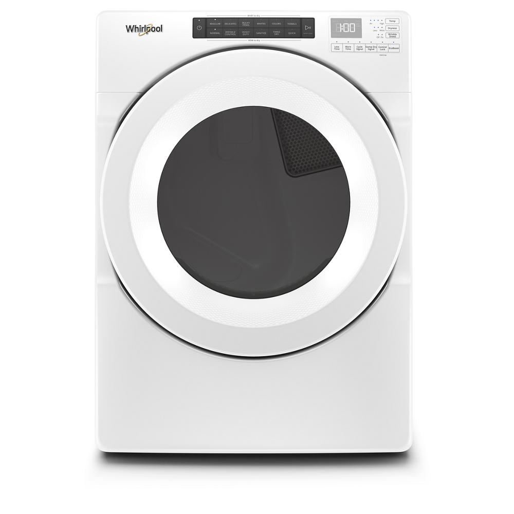 White front load electric dryer with intuitive touch control panel for efficient drying in home appliances collections