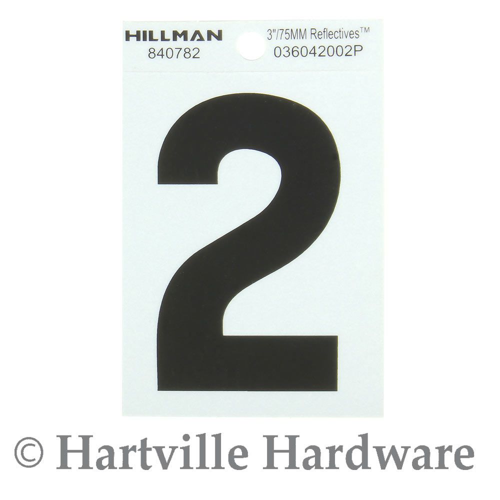 Black adhesive house number 2 with reflective silver backing for home improvement and address marking projects