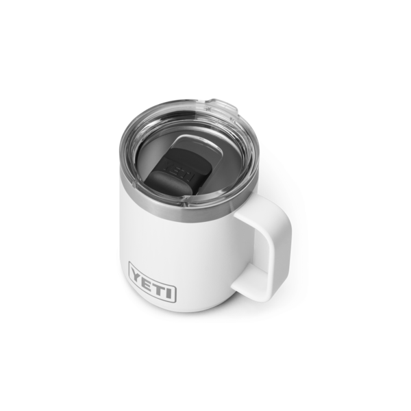 White insulated stackable mug with clear Magslider lid and sturdy handle from durable drinkware and kitchenware collections under $50