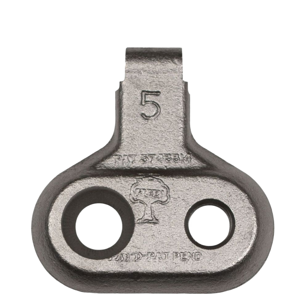 Compact through-hardened alloy steel pocket with dual holes and embossed markings, designed for durability in Parts & Lubricants and All Products collections.