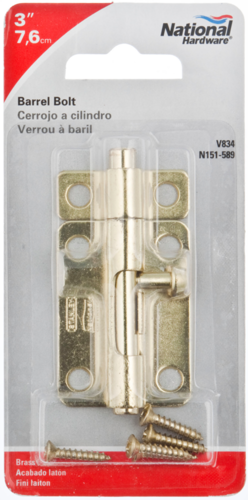 3-inch brass steel barrel bolt with screws for securing lightweight doors in door accessories and home improvement tools under $50 collection