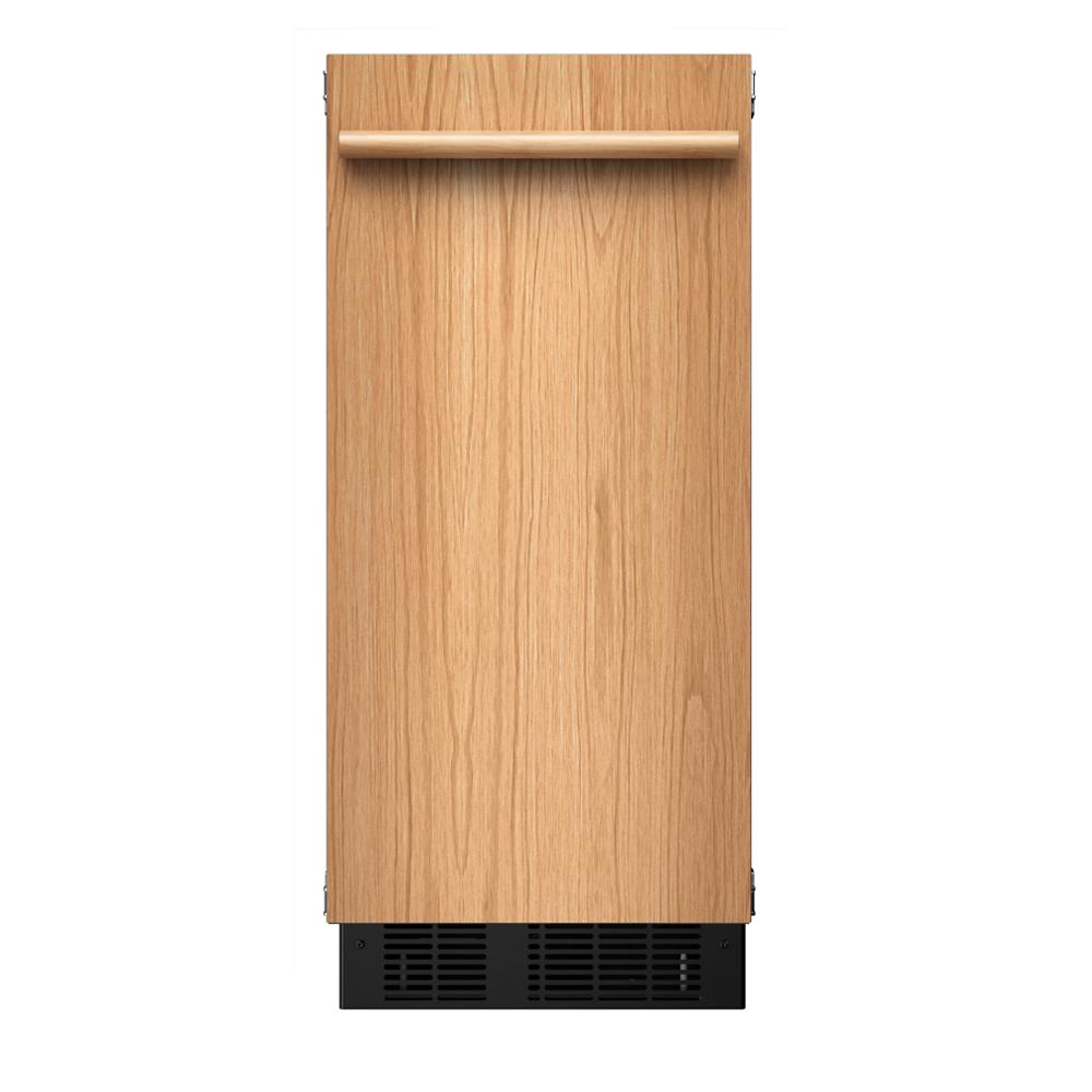 15-inch panel-ready automatic ice maker with wood overlay and integrated handle in Freezers & Ice Makers collection
