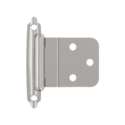 Polished chrome cabinet hinge with inset self-closing design for home improvement and tool applications