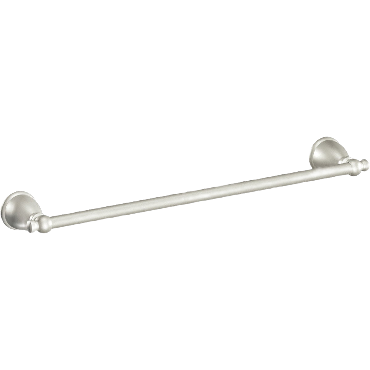 Brushed nickel 18-inch towel bar with classic rounded mounting brackets for home improvement projects