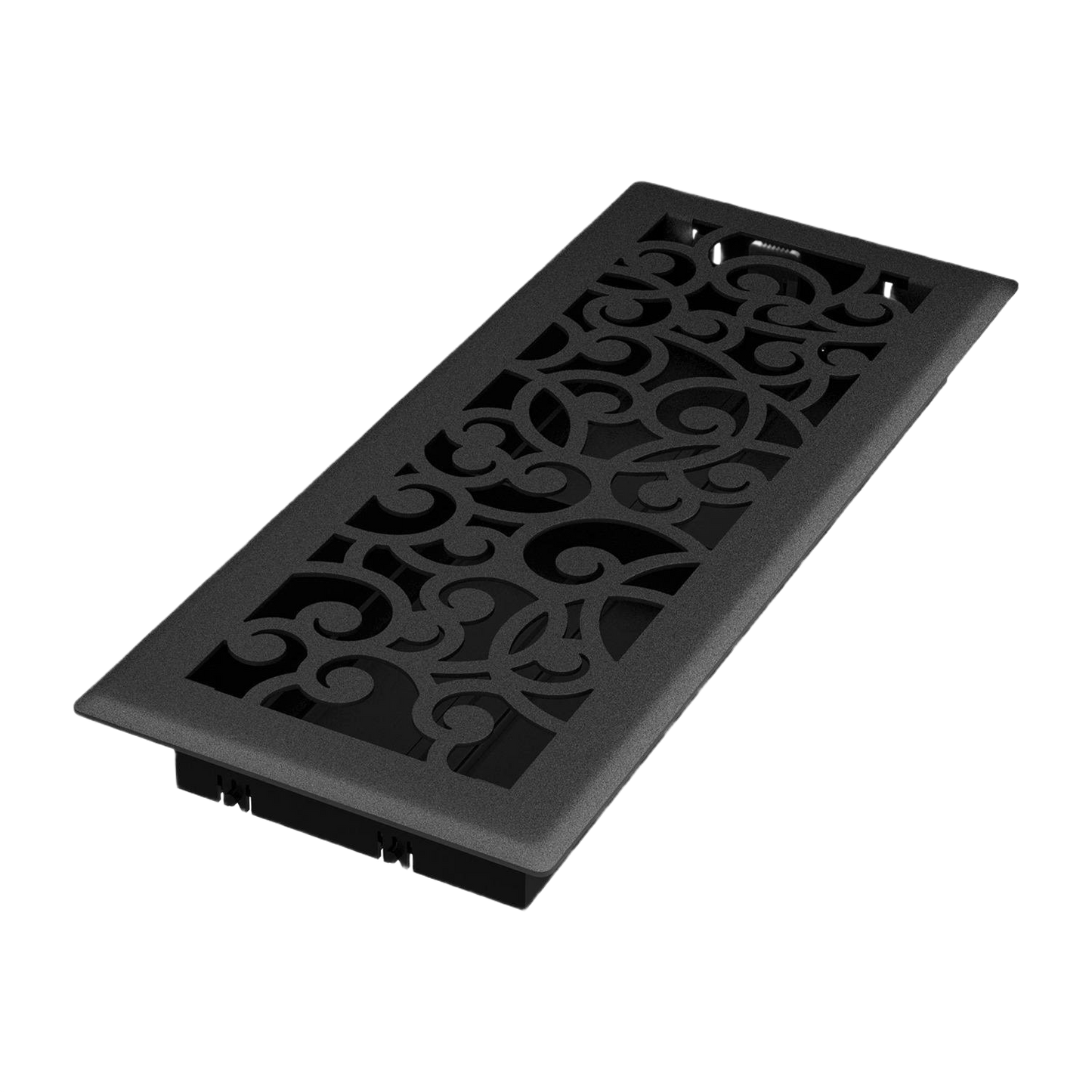 Black iron floor register with intricate scrollwork design for home improvement and plumbing projects under $50 collection