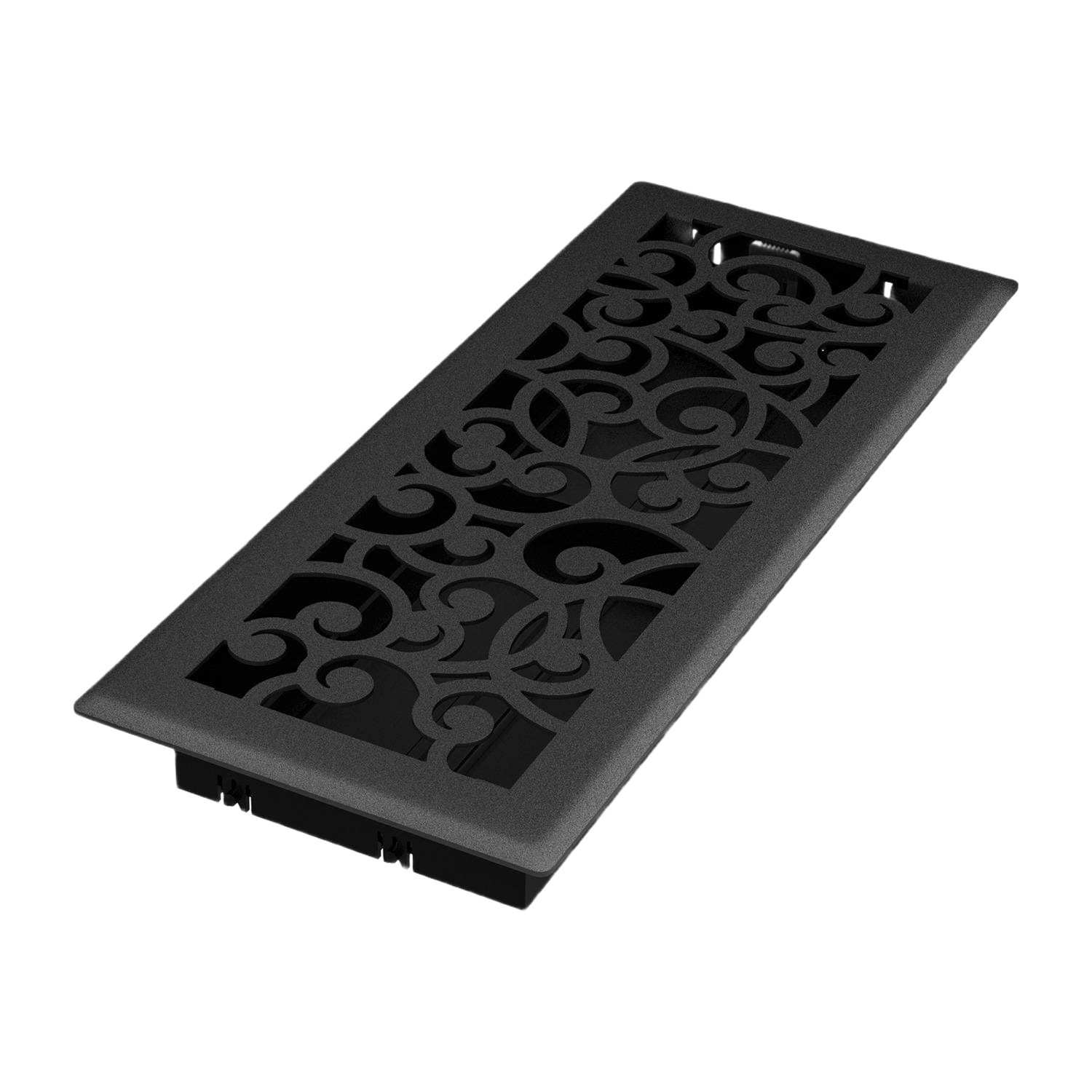 Black iron floor register with intricate scrollwork design for home improvement and plumbing projects under $50 collection