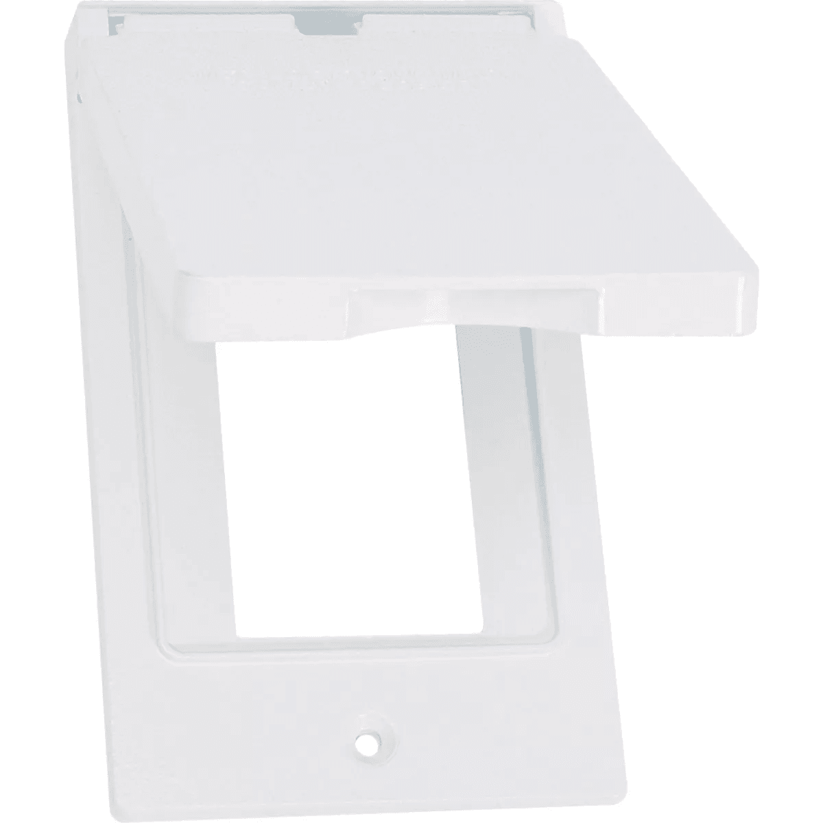 White weatherproof cover with hinged flap for single gang outlet, suitable for household and home improvement use