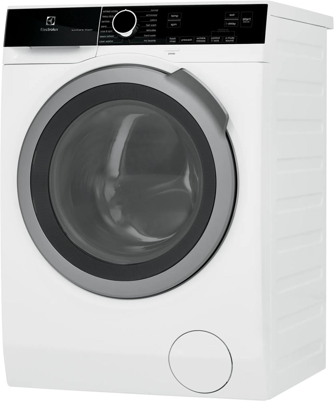 Compact front load washer with digital control panel and round transparent door in washers and dryers collection