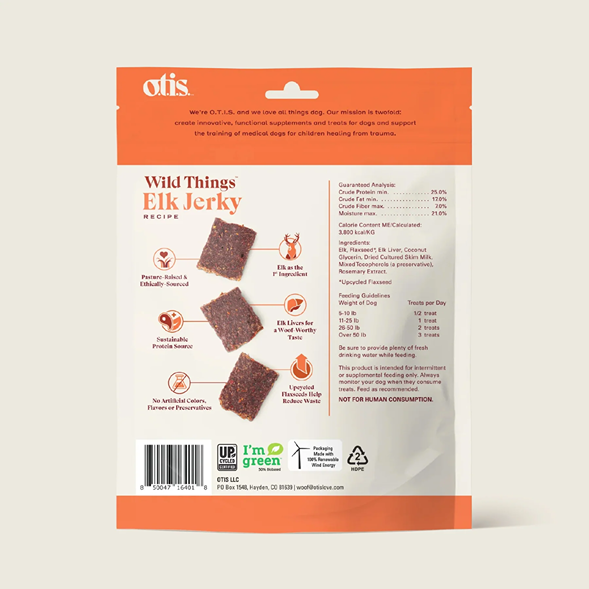 Resealable pouch of soft elk jerky dog treats with sustainable protein for pets, part of Dog Food and Treats collections under $50