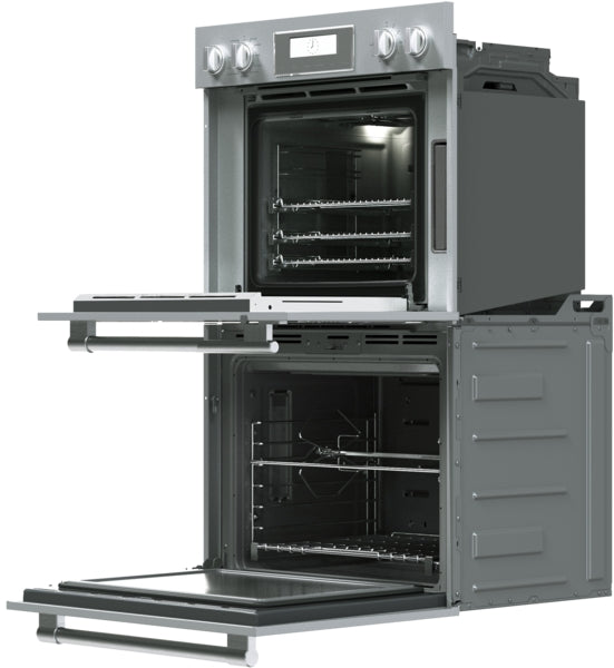 Double stainless steel wall oven with double steam function and multiple oven racks in kitchen appliances collection