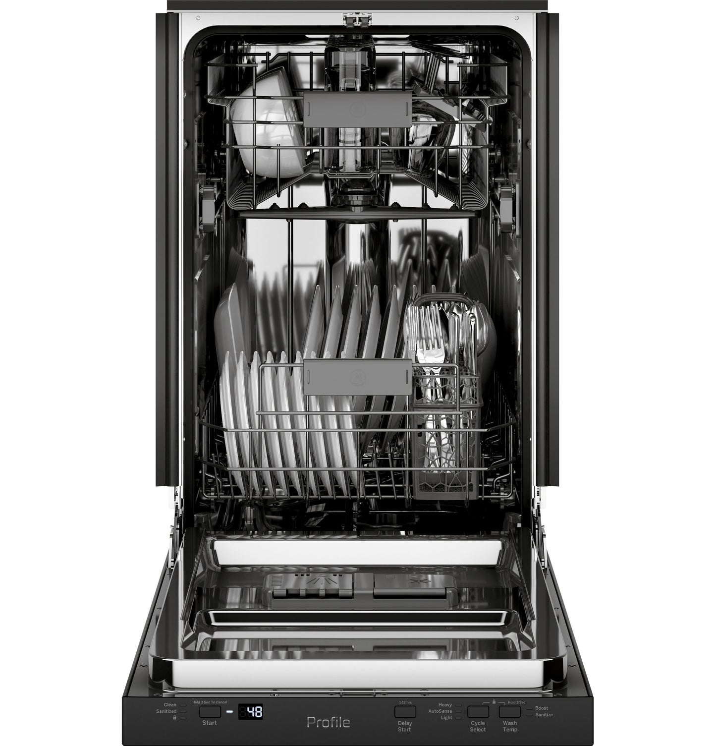 Open stainless steel dishwasher loaded with plates, bowls, and utensils inside from Kitchen & Kitchenware collection