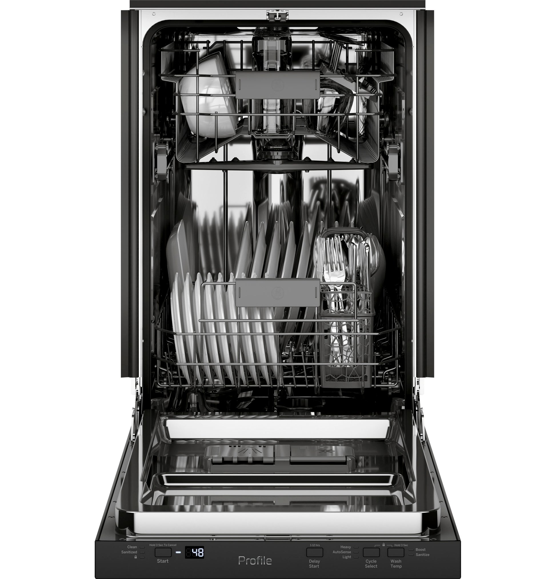 Open stainless steel dishwasher loaded with plates, bowls, and utensils inside from Kitchen & Kitchenware collection