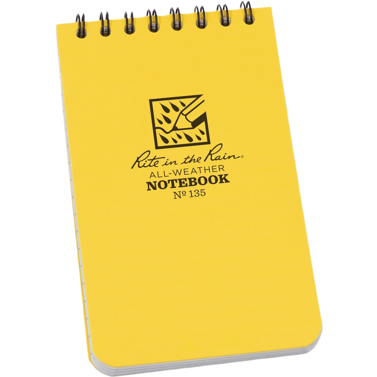 Yellow spiral-bound all-weather memo pad for writing in tough conditions, ideal for woodworking and hand tools collections