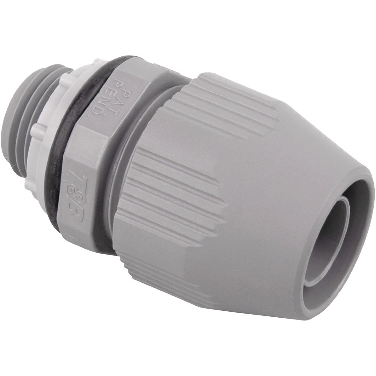 Gray flexible non-metallic liquid tight connector with threaded end for home improvement and electrical tools use