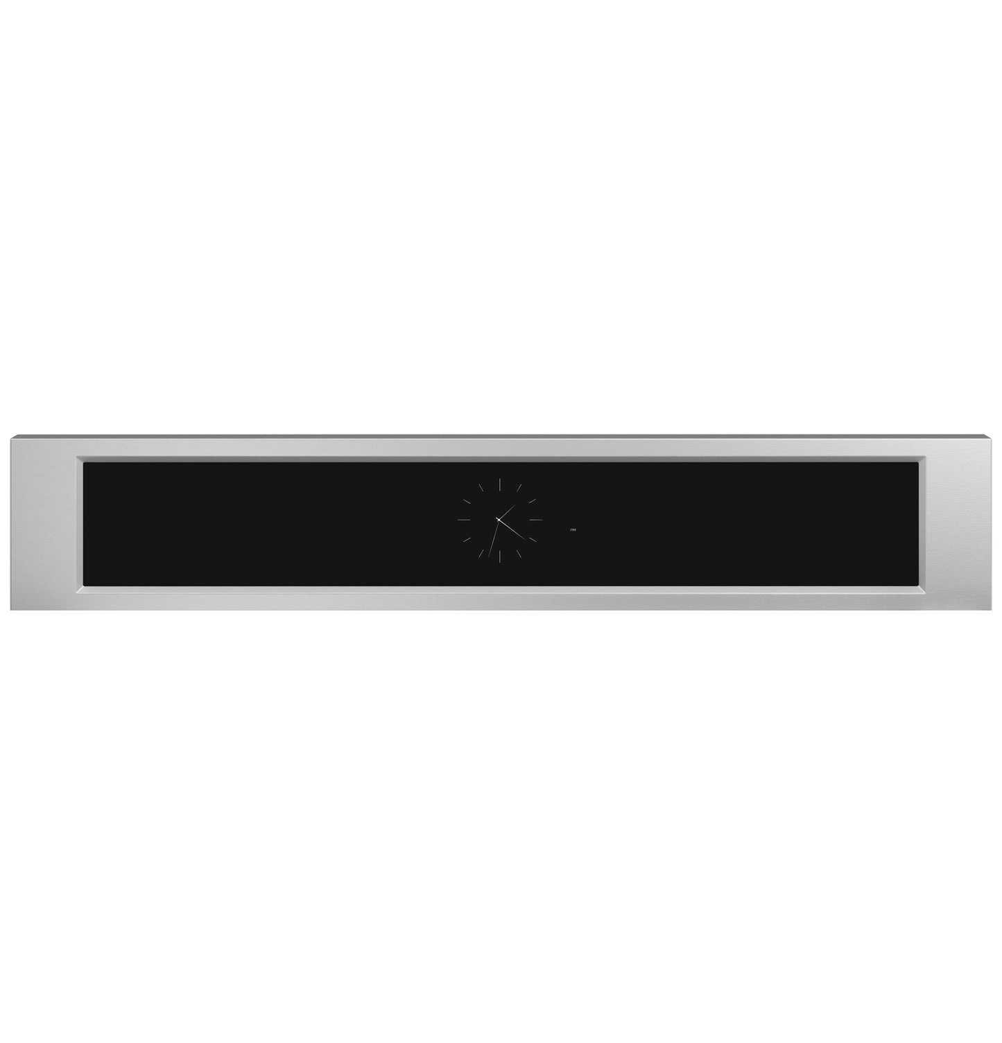 Stainless steel trim panel with black glass clock display for wall ovens in kitchen and appliances collection