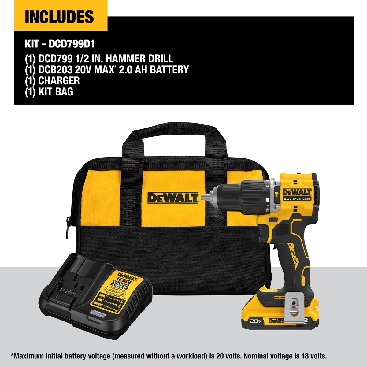 DEWALT ATOMIC COMPACT SERIES™ 20V MAX* Brushless Cordless 1/2" Hammer Drill Kit