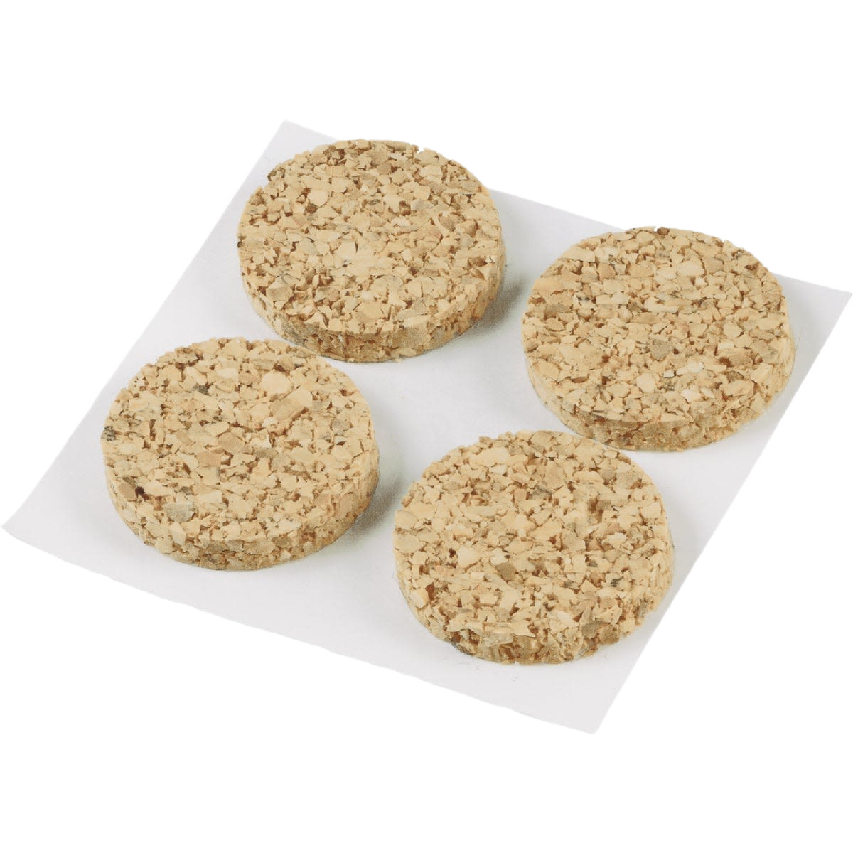 Set of four round cork pads with anti-skid backing to protect furniture and surfaces in hardware and furniture accessories collections