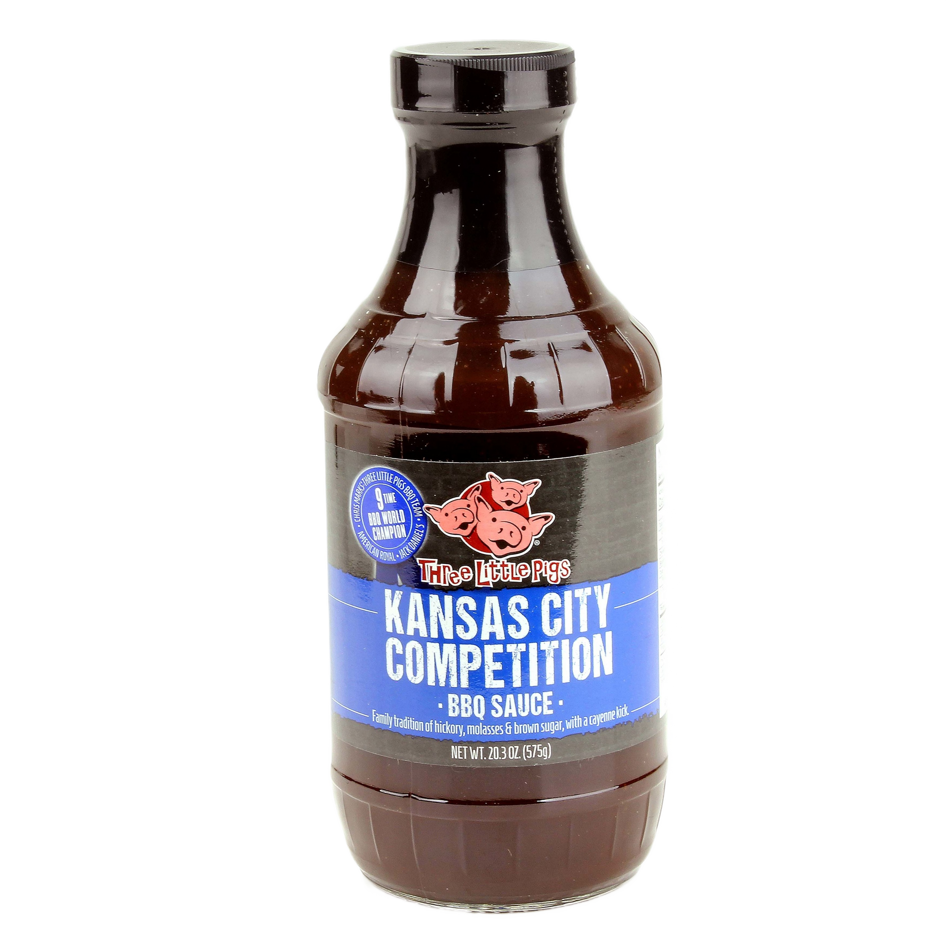 Bottle of Kansas City style BBQ sauce with hickory, molasses, and cayenne from grilling sauces and spices collection