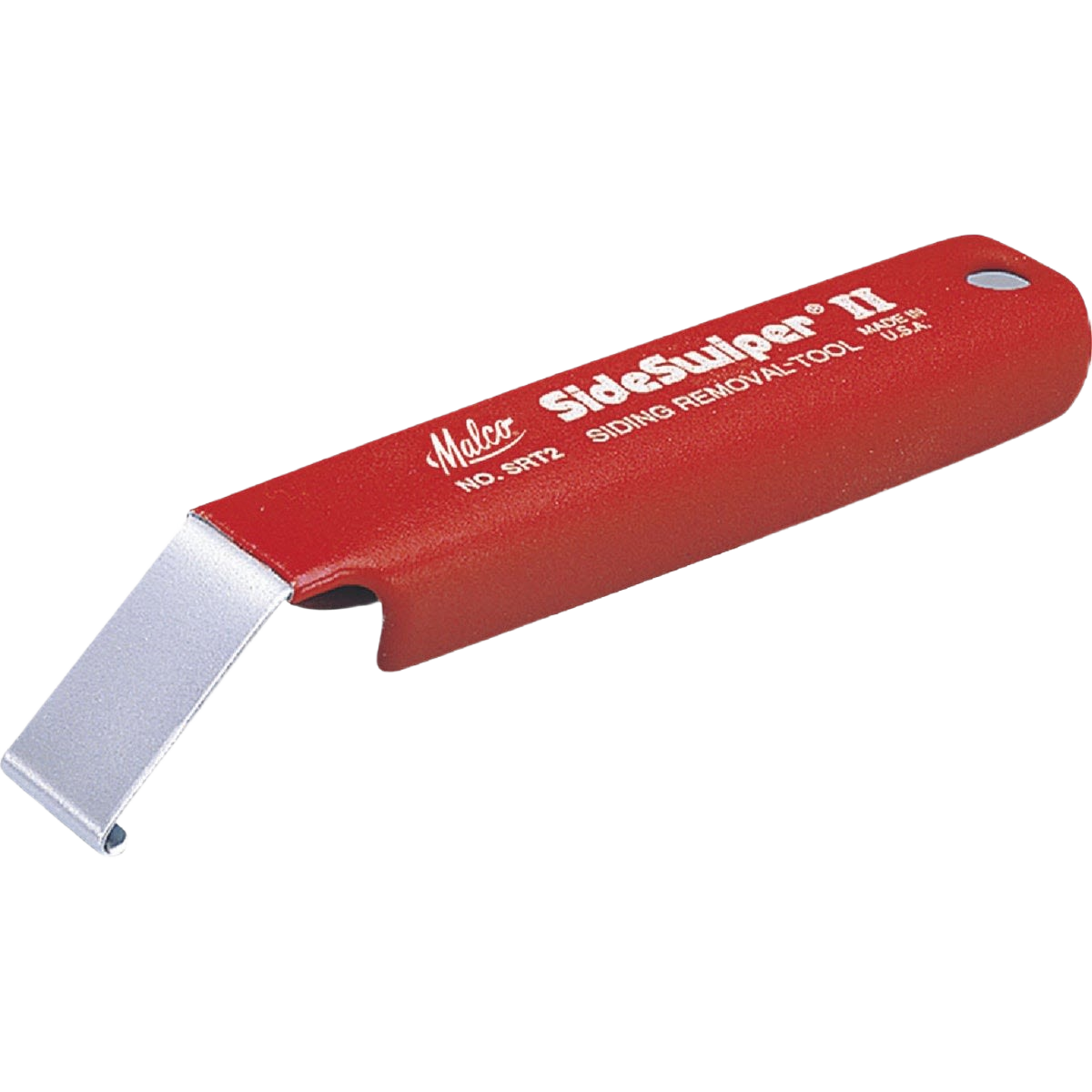 Red-handled siding removal tool with metal scraping blade for home improvement and tools use