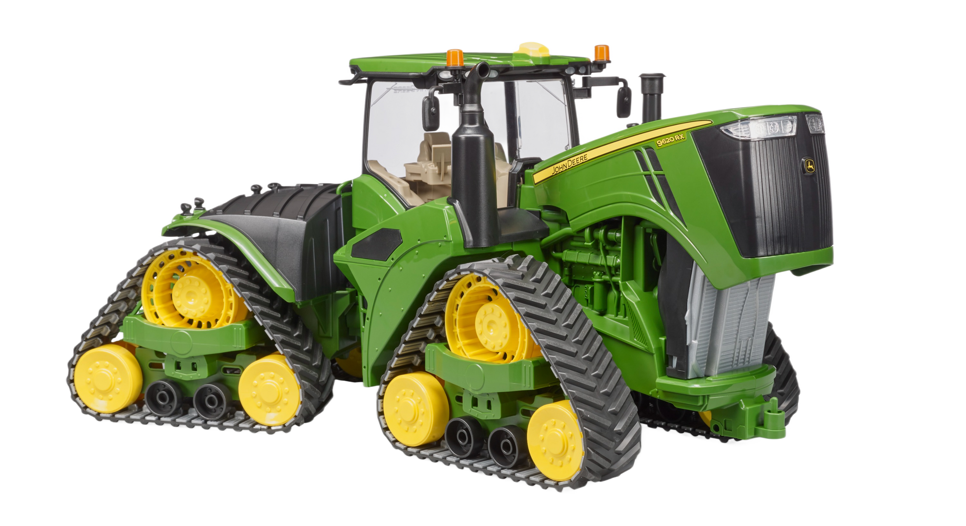 Green Bruder toy tractor model with detailed yellow rubber track belts for Vehicles & Remote Controlled Toys collection