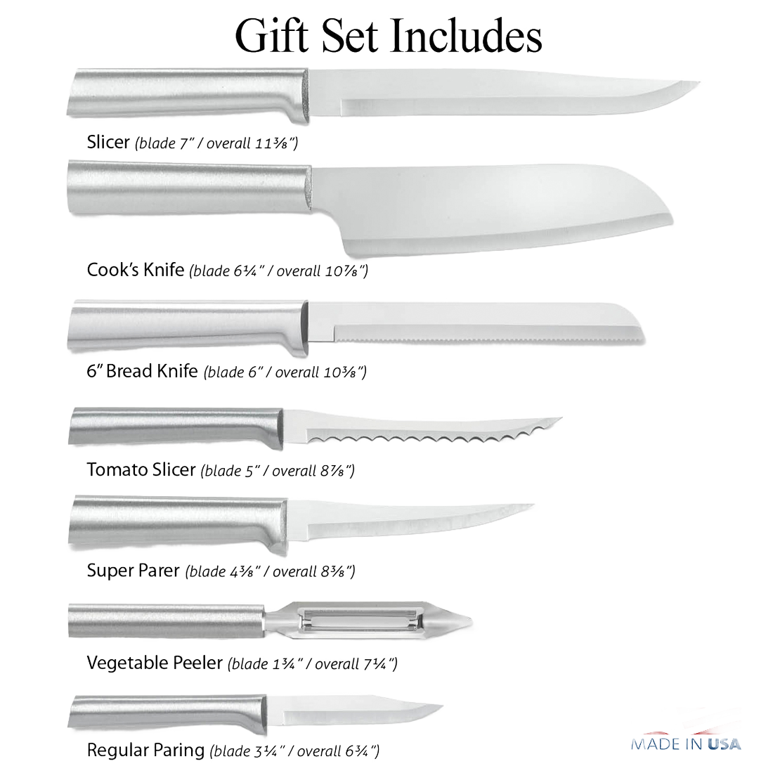 Seven-piece stainless steel kitchen knife set with silver handles, part of Kitchenware and Cooking Utensils collections under $100