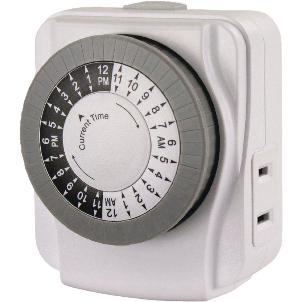 Compact indoor mechanical timer with 24-hour dial and dual outlets for electrical home improvement tools under $50 collections
