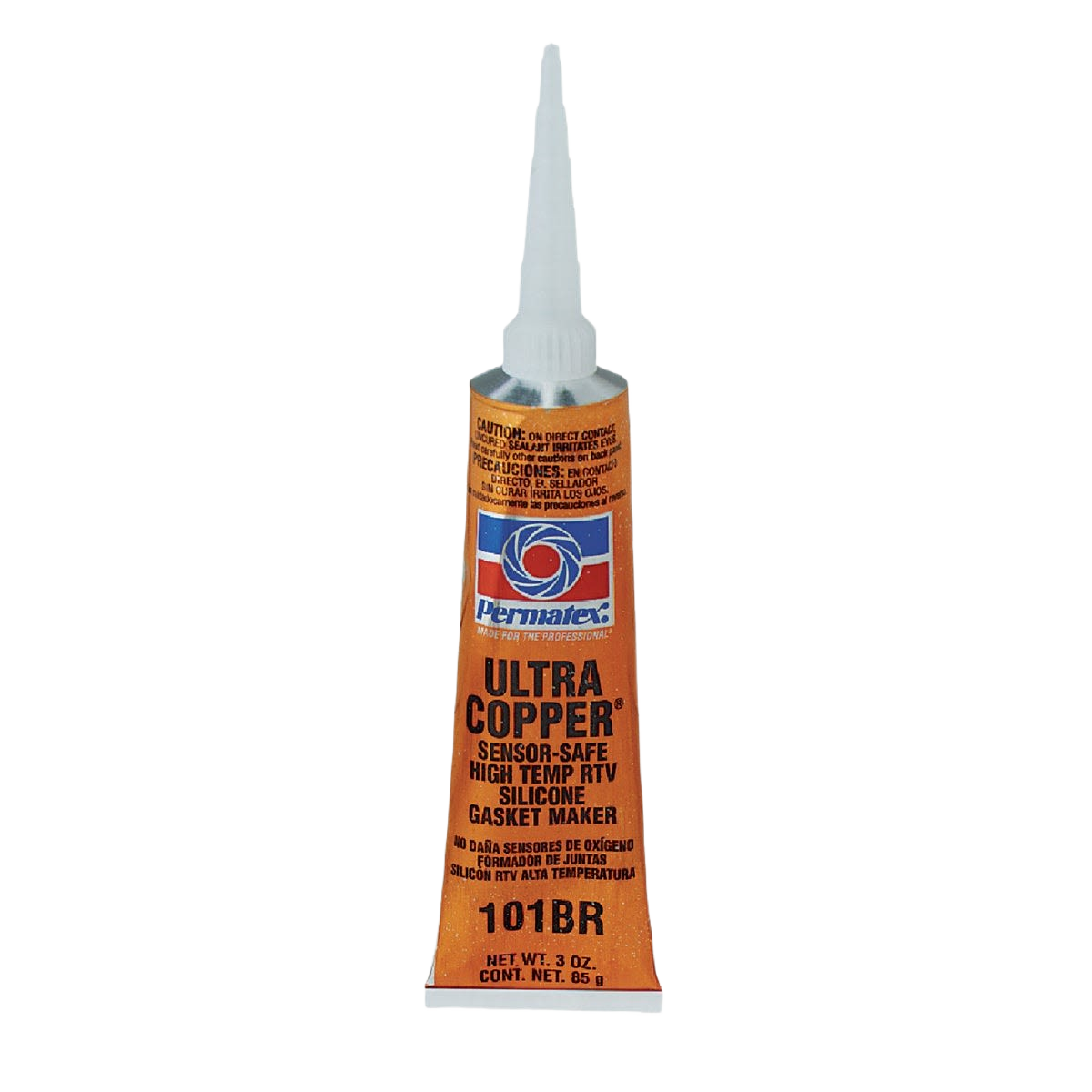 Tube of high-temp copper-colored silicone gasket maker for automotive and home improvement repairs