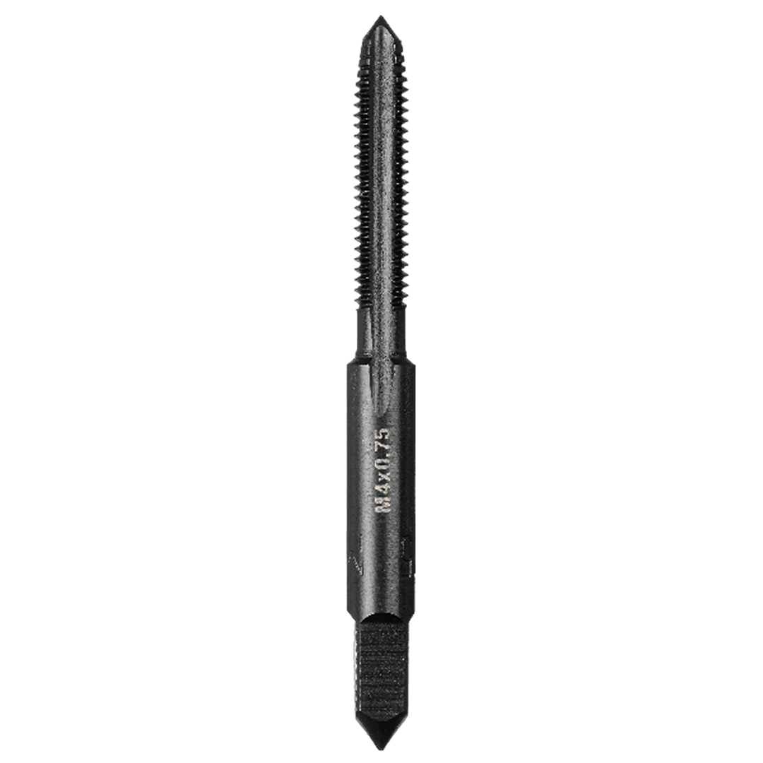 Black metal straight flute plug tap with metric threading designed for precision threading in tools and home improvement tasks