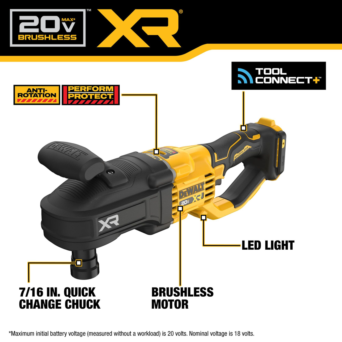 DEWALT 20V MAX* XR® Brushless Cordless 7/16" Quick Change Compact Stud & Joist Drill (Tool Only)