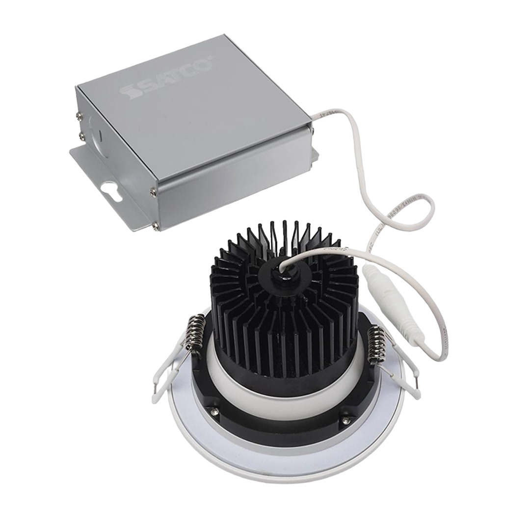 White round dimmable LED downlight with remote driver for efficient lighting in electrical and home improvement collections
