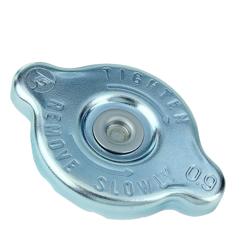 Chrome-plated radiator filler cap with embossed directional instructions for pressure sealing in mechanical equipment maintenance