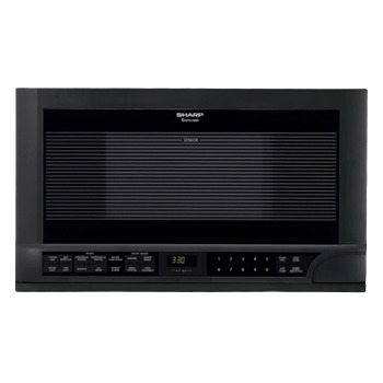 Black Sharp carousel microwave oven with digital display and sensor control panel in Over the Range Microwaves collection
