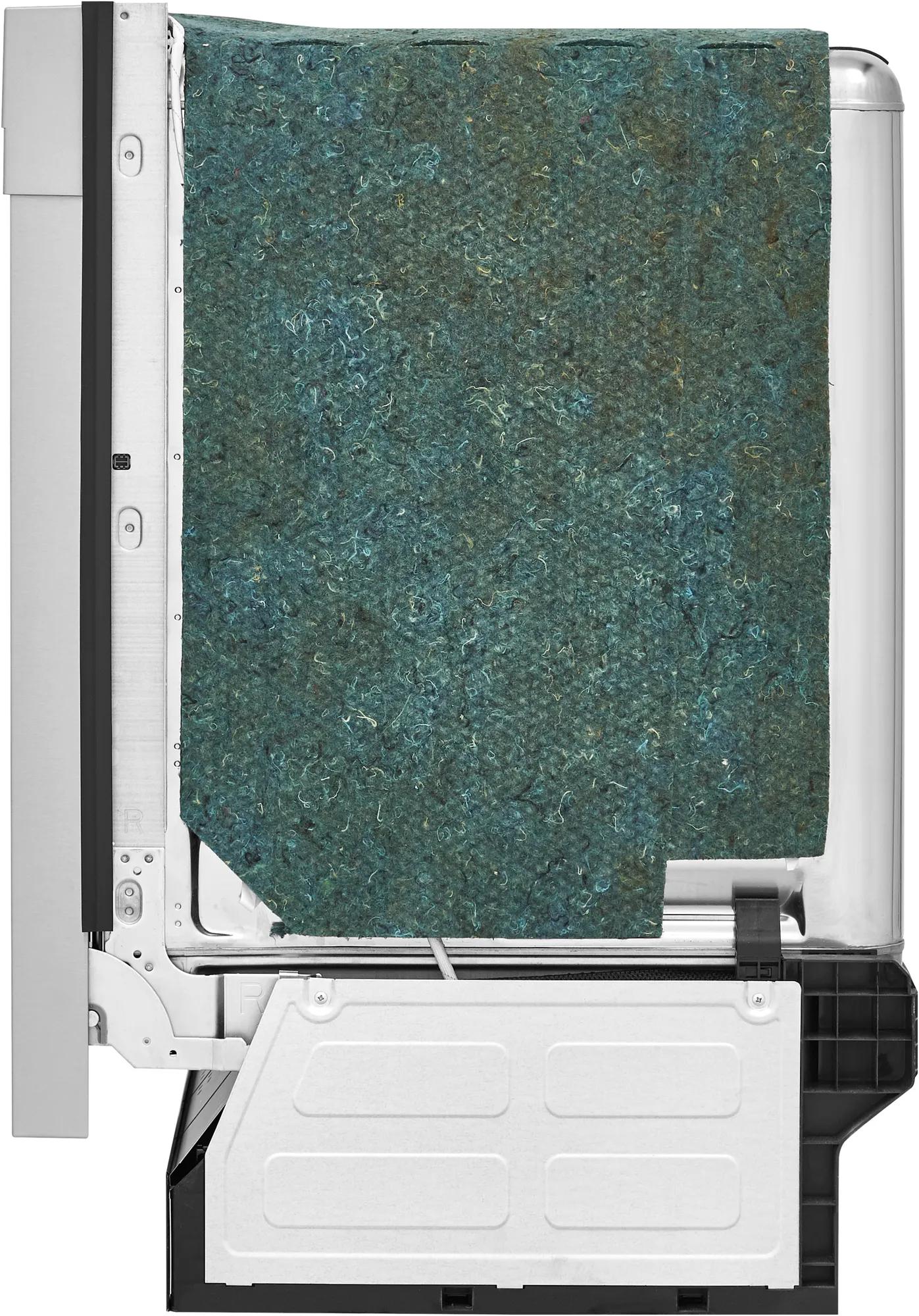 Side view of built-in dishwasher with insulation panel and visible internal mechanical components from Kitchen & Kitchenware collection