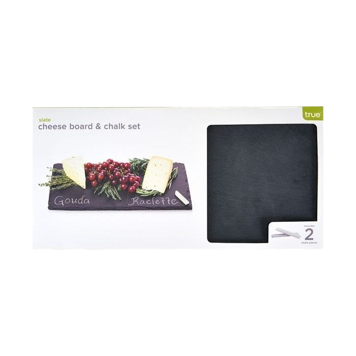 True Black slate cheese board with velvet backing and chalk for kitchenware and serving needs under $50