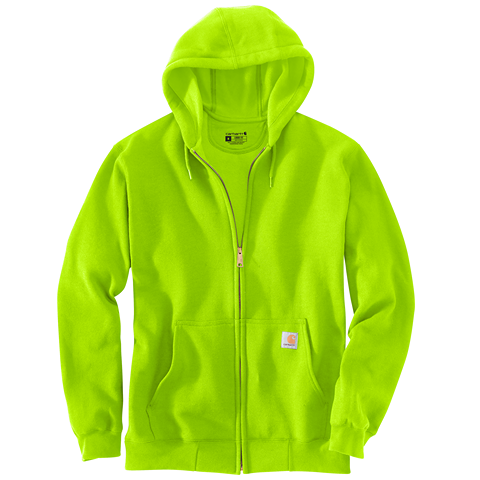 Men’s loose fit midweight bright lime green full-zip hoodie in durable cotton-poly blend for casual and workwear collections