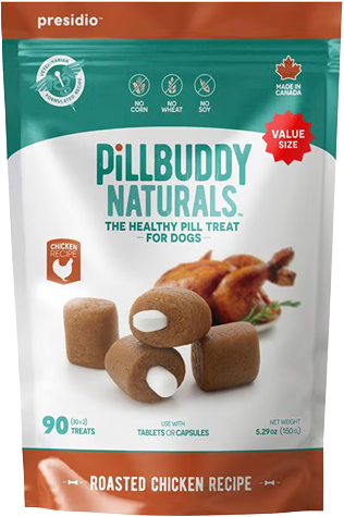 Soft chewy chicken-flavored dog treats designed to hold pills, part of pet and dog food supplies collection