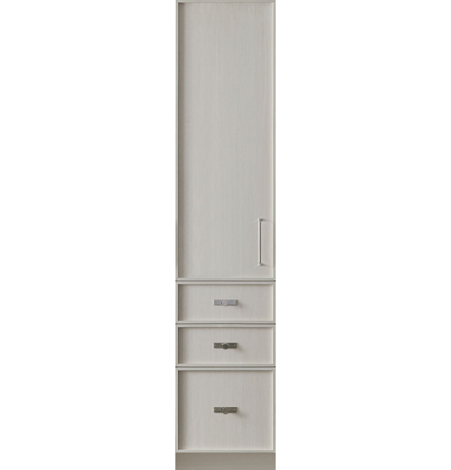Slim panel-ready integrated column freezer with light wood finish and multiple drawer storage in kitchen appliances collection