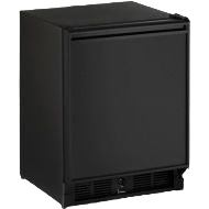 Black compact refrigerator with reversible door and vented front panel for home improvement use