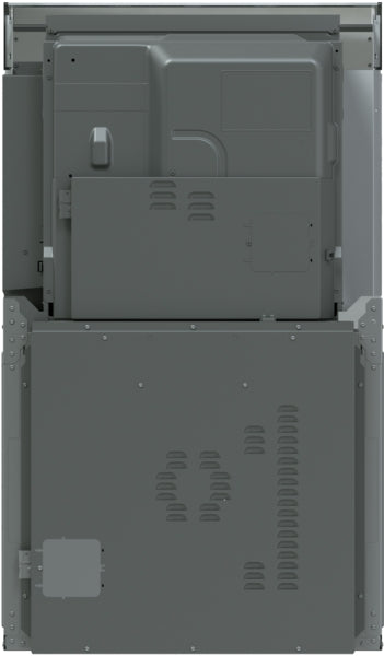 Rear view of a professional double steam wall oven showcasing metal panels and ventilation from appliances collection