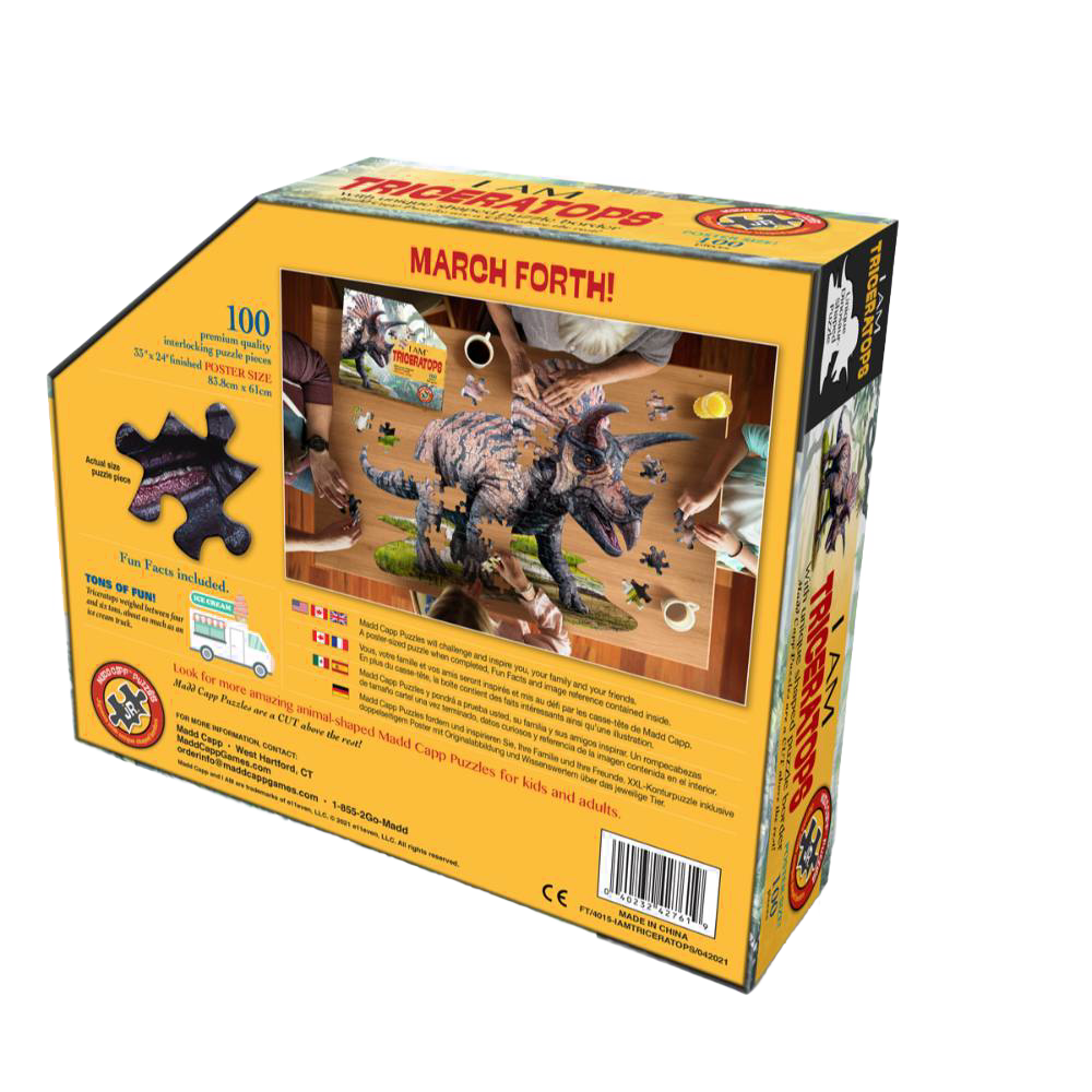 Yellow box featuring a 100-piece dinosaur puzzle with oversized pieces for children in toys and puzzles under $50 collection