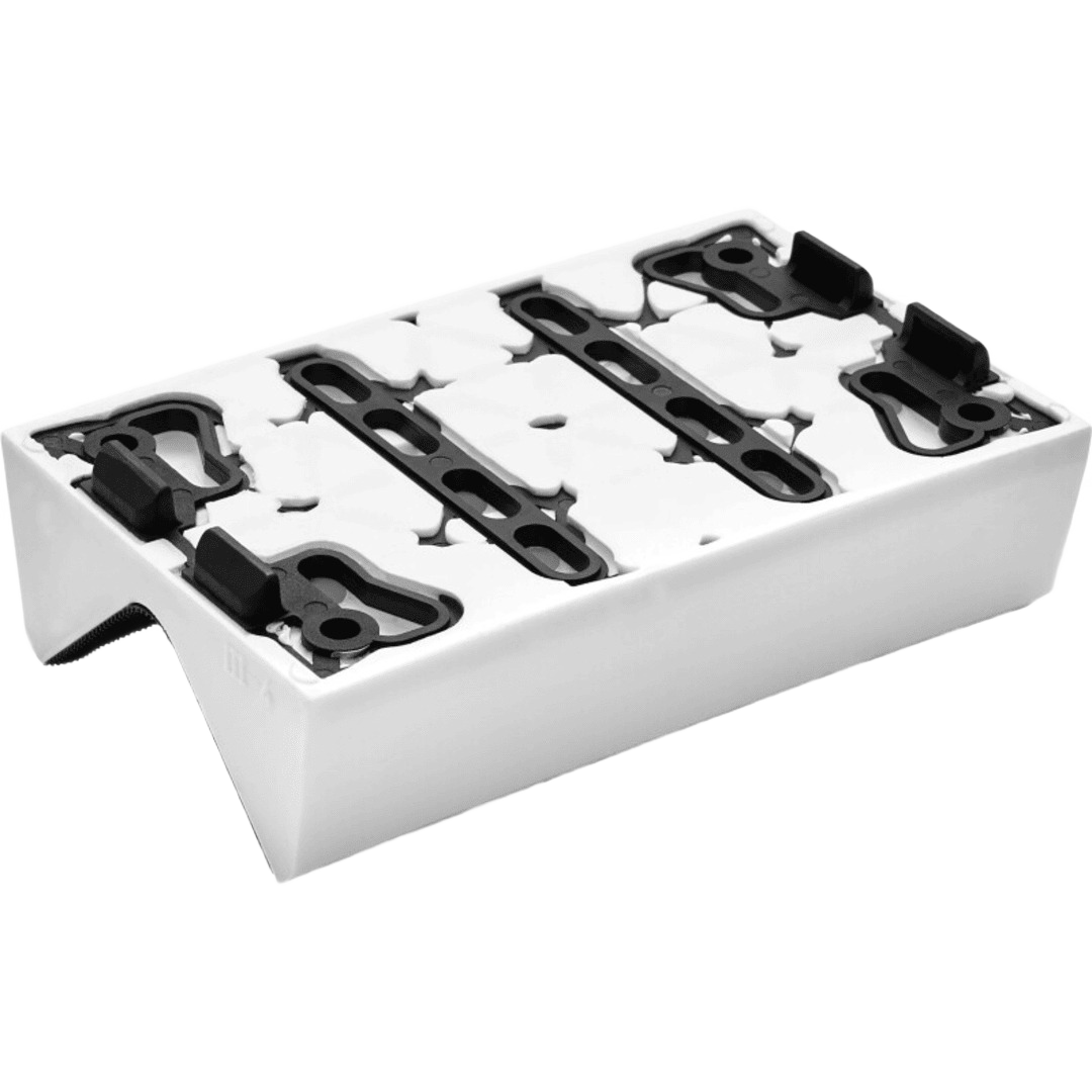 White plastic sanding pad with black grip inserts for woodworking tool accessories and Festool collections under $100