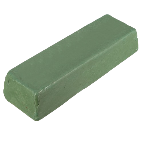 Green polishing compound bar used for smoothing and finishing in woodworking tool accessories and home improvement projects